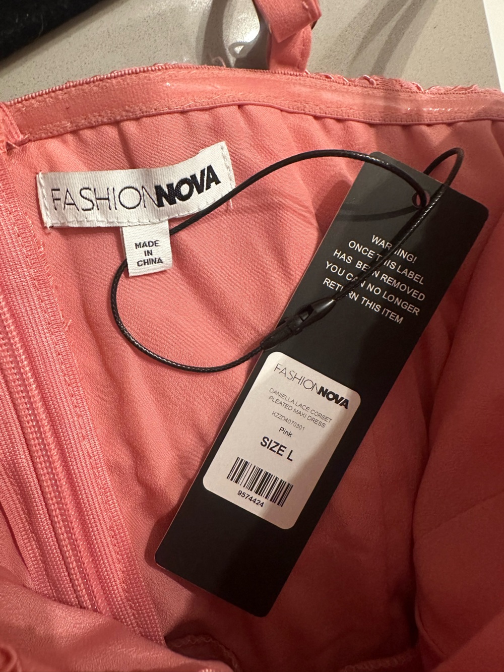 FASHION NOVA - Pink Lace Corset Top Pleated Maxi Dress - Picture 4 of 4